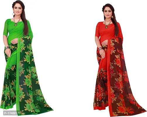 Women Stylish Georgette Printed Saree with Blouse piece-thumb0