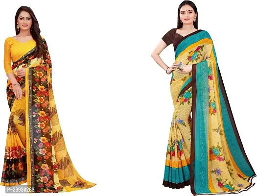 Stylish Fancy Georgette Saree With Blouse Piece Combo For Women Pack Of 2-thumb0