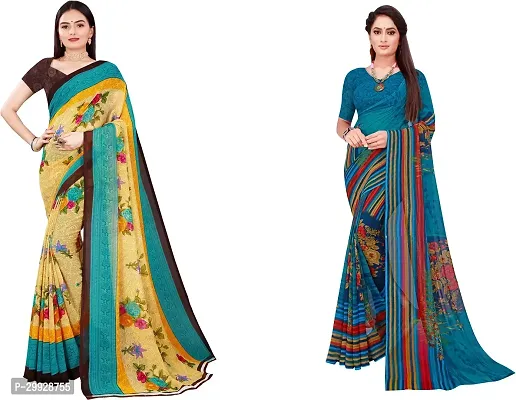 Stylish Fancy Georgette Saree With Blouse Piece Combo For Women Pack Of 2