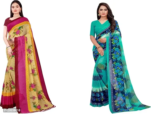 Stylish Fancy Georgette Saree With Blouse Piece Combo For Women Pack Of 2-thumb0