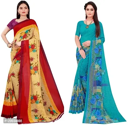 Stylish Fancy Georgette Saree With Blouse Piece Combo For Women Pack Of 2-thumb0