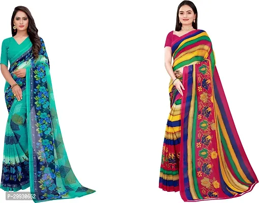 Stylish Fancy Georgette Saree With Blouse Piece Combo For Women Pack Of 2