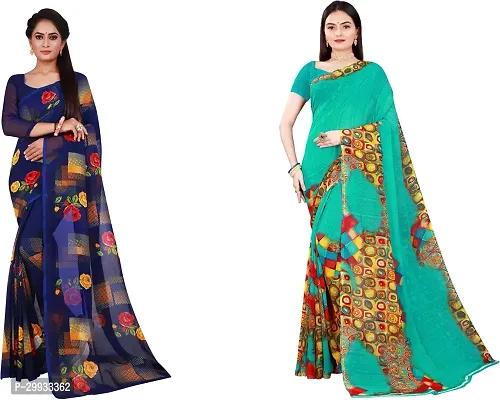 Stylish Fancy Georgette Saree With Blouse Piece Combo For Women Pack Of 2-thumb0