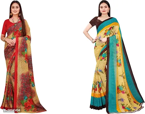 Stylish Fancy Georgette Saree With Blouse Piece Combo For Women Pack Of 2-thumb0