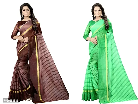 Stylish Fancy Cotton Silk Saree With Blouse Piece For Women Pack Of 2-thumb0