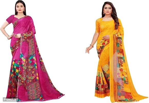 Stylish Fancy Georgette Saree With Blouse Piece Combo For Women Pack Of 2-thumb0