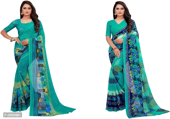 Stylish Fancy Georgette Saree With Blouse Piece Combo For Women Pack Of 2-thumb0