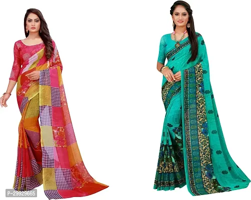 Stylish Fancy Georgette Saree With Blouse Piece Combo For Women Pack Of 2