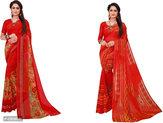 Stylish Fancy Georgette Saree With Blouse Piece Combo For Women Pack Of 2-thumb0