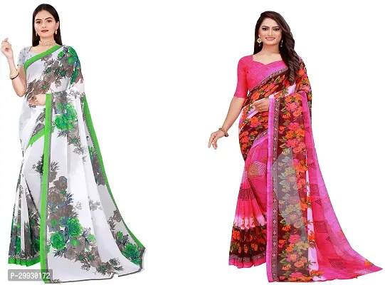 Stylish Fancy Georgette Saree With Blouse Piece Combo For Women Pack Of 2-thumb0