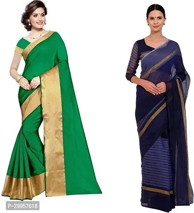 Stylish Fancy Cotton Silk Saree With Blouse Piece For Women Pack Of 2