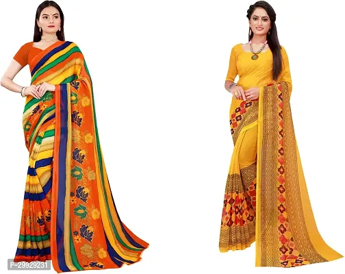 Stylish Fancy Georgette Saree With Blouse Piece Combo For Women Pack Of 2-thumb0