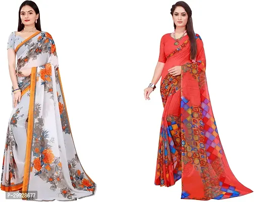 Stylish Fancy Georgette Saree With Blouse Piece Combo For Women Pack Of 2-thumb0