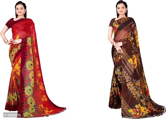 Stylish Fancy Georgette Saree With Blouse Piece For Women Pack Of 2-thumb0