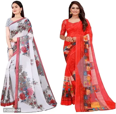 Stylish Fancy Georgette Saree With Blouse Piece Combo For Women Pack Of 2-thumb0