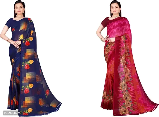 Stylish Fancy Georgette Saree With Blouse Piece For Women Pack Of 2-thumb0