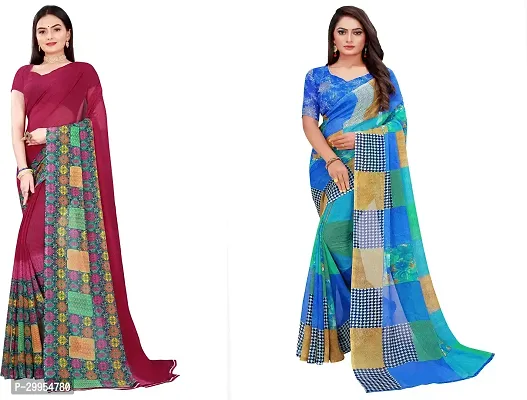 Stylish Fancy Georgette Saree With Blouse Piece For Women Pack Of 2