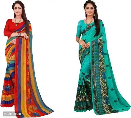 Stylish Fancy Georgette Saree With Blouse Piece Combo For Women Pack Of 2-thumb0