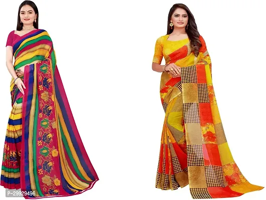 Stylish Fancy Georgette Saree With Blouse Piece Combo For Women Pack Of 2-thumb0