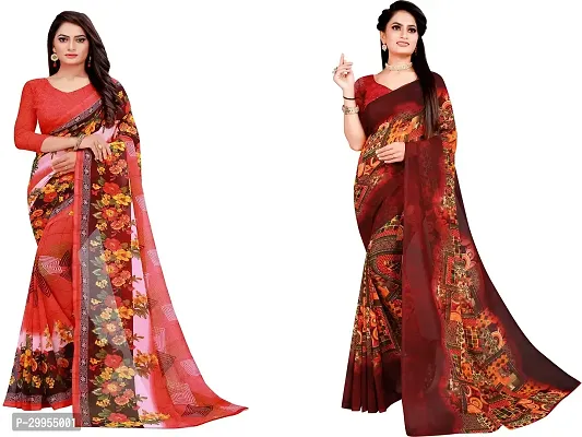 Stylish Fancy Georgette Saree With Blouse Piece For Women Pack Of 2