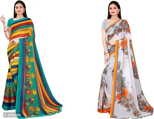 Stylish Fancy Georgette Saree With Blouse Piece Combo For Women Pack Of 2