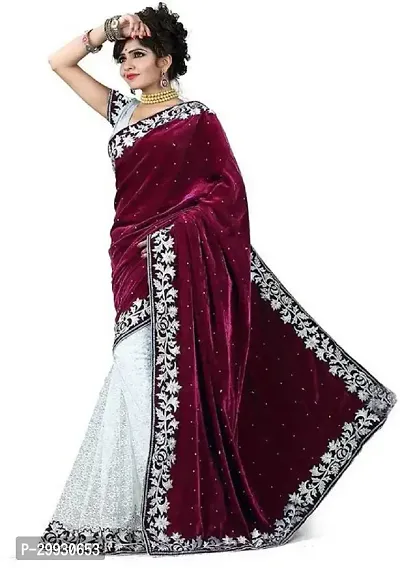 Stylish Fancy Velvet Saree With Blouse Piece For Women-thumb0