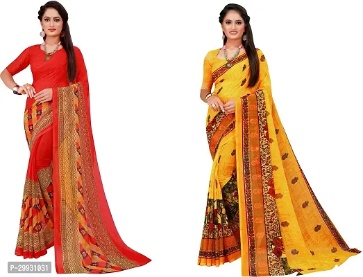 Stylish Fancy Georgette Saree With Blouse Piece Combo For Women Pack Of 2-thumb0