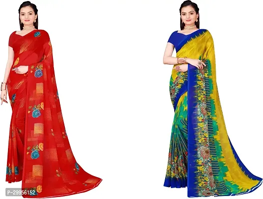 Stylish Fancy Georgette Saree With Blouse Piece For Women Pack Of 2-thumb0