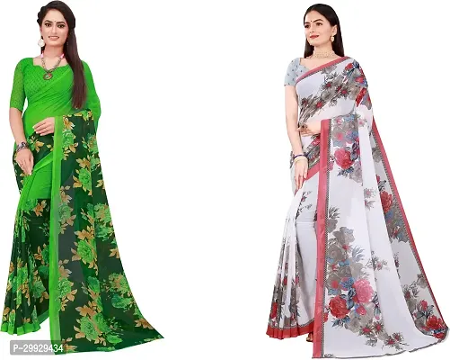 Stylish Fancy Georgette Saree With Blouse Piece Combo For Women Pack Of 2-thumb0