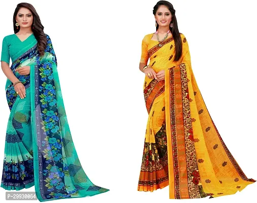 Stylish Fancy Georgette Saree With Blouse Piece Combo For Women Pack Of 2-thumb0