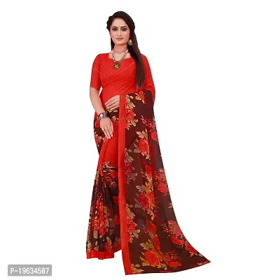 Todaydeal Red Printed Georgette saree with Blouse-thumb0