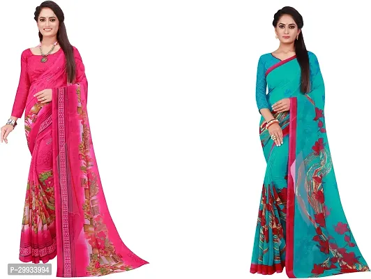 Stylish Fancy Georgette Saree With Blouse Piece Combo For Women Pack Of 2-thumb0