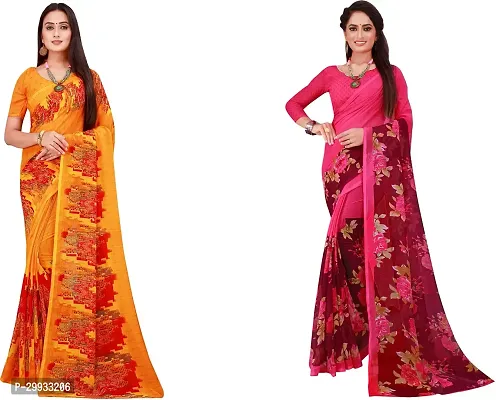 Stylish Fancy Georgette Saree With Blouse Piece Combo For Women Pack Of 2-thumb0