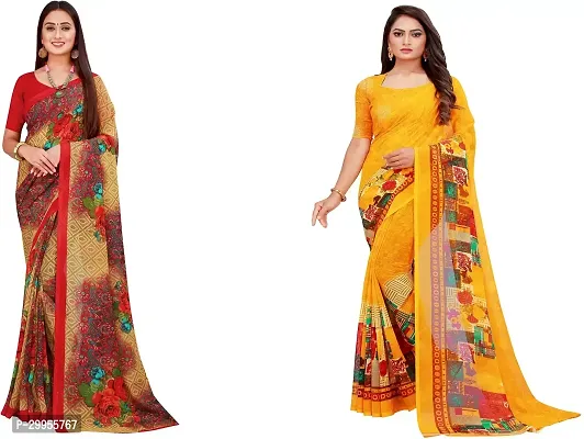 Stylish Fancy Georgette Saree With Blouse Piece For Women Pack Of 2-thumb0