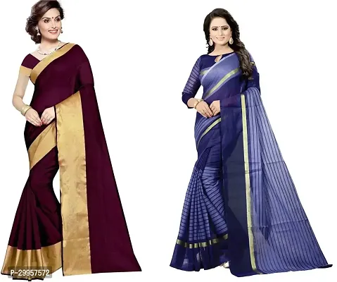 Stylish Fancy Cotton Silk Saree With Blouse Piece For Women Pack Of 2-thumb0