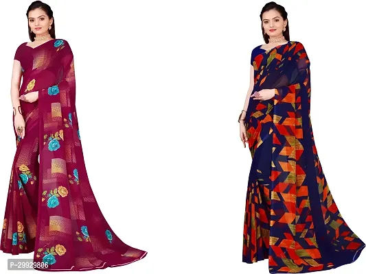 Stylish Fancy Georgette Saree With Blouse Piece Combo For Women Pack Of 2