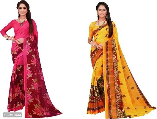 Stylish Fancy Georgette Saree With Blouse Piece Combo For Women Pack Of 2-thumb0