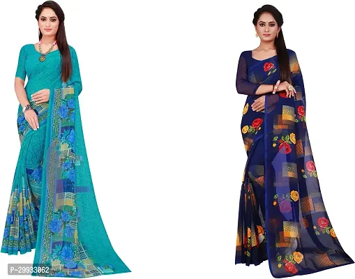 Stylish Fancy Georgette Saree With Blouse Piece Combo For Women Pack Of 2-thumb0