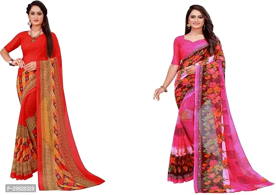 Stylish Fancy Georgette Saree With Blouse Piece Combo For Women Pack Of 2-thumb0