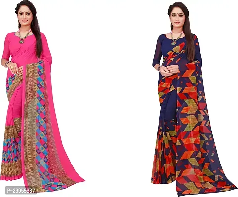 Stylish Fancy Georgette Saree With Blouse Piece For Women Pack Of 2