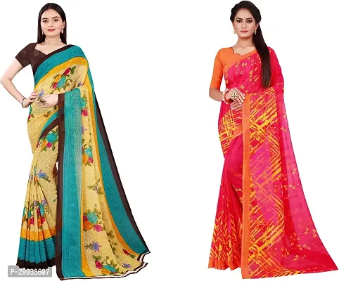 Stylish Fancy Georgette Saree With Blouse Piece Combo For Women Pack Of 2