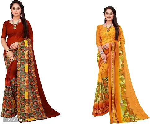 Stylish Fancy Georgette Saree With Blouse Piece Combo For Women Pack Of 2-thumb0