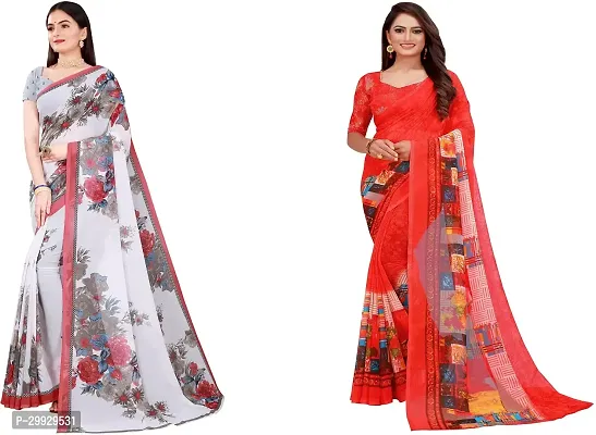 Stylish Fancy Georgette Saree With Blouse Piece Combo For Women Pack Of 2