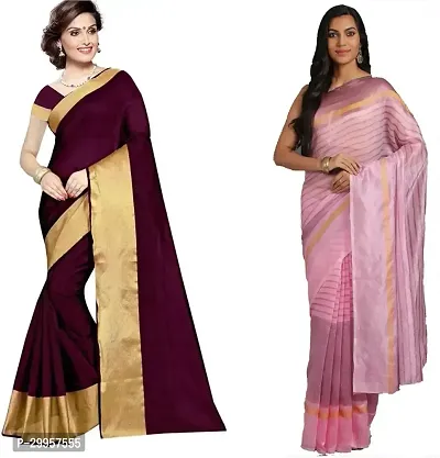 Stylish Fancy Cotton Silk Saree With Blouse Piece For Women Pack Of 2-thumb0