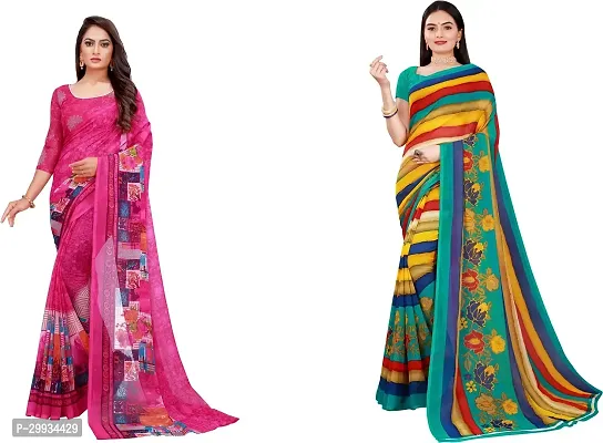 Stylish Fancy Georgette Saree With Blouse Piece Combo For Women Pack Of 2-thumb0