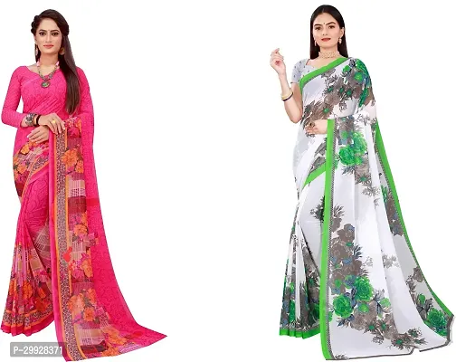 Stylish Fancy Georgette Saree With Blouse Piece Combo For Women Pack Of 2-thumb0