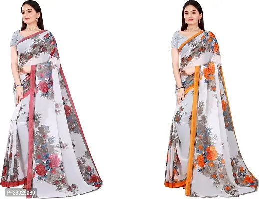 Stylish Fancy Georgette Saree With Blouse Piece Combo For Women Pack Of 2-thumb0