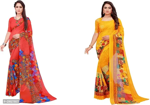 Stylish Fancy Georgette Saree With Blouse Piece Combo For Women Pack Of 2