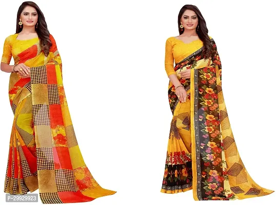 Stylish Fancy Georgette Saree With Blouse Piece Combo For Women Pack Of 2