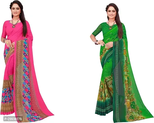 Stylish Fancy Georgette Saree With Blouse Piece Combo For Women Pack Of 2